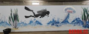 Mural Fondo Marino Buzo Silueta 300x100000